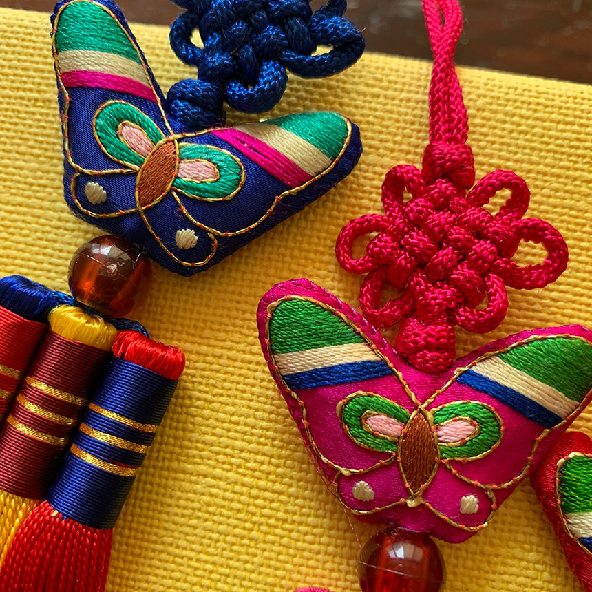 Korean Butterfly Embroidery & Tassel Norigae Set (5 Colors)