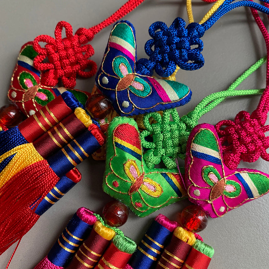 Korean Butterfly Embroidery & Tassel Norigae Set (5 Colors)